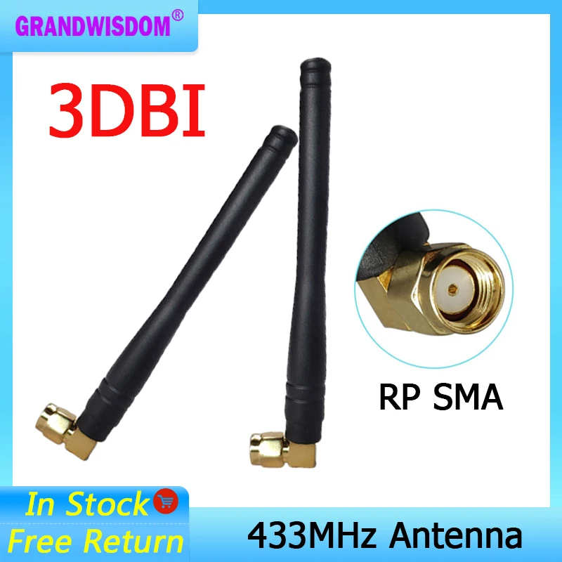 GRANDWISDOM 1-2pcs 433mhz antenna 3dbi sma female lora antene pbx iot module lorawan signal receiver antena high gain | Мобильные