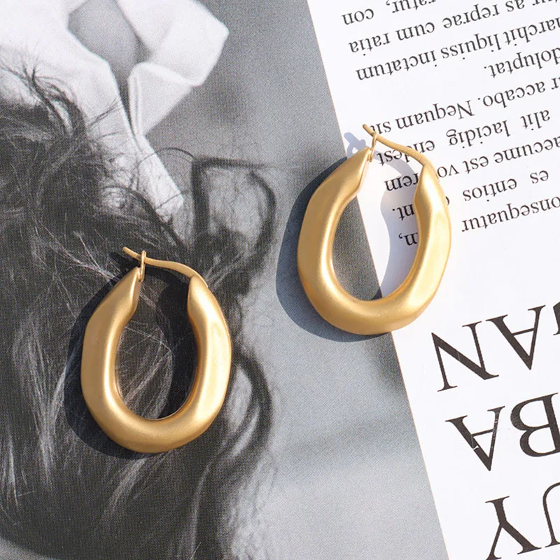 

Матовые золотые овальные серьги-кольца для женщин, однотонные прямоугольные геометрические серьги-кольца из нержавеющей стали, минималист...