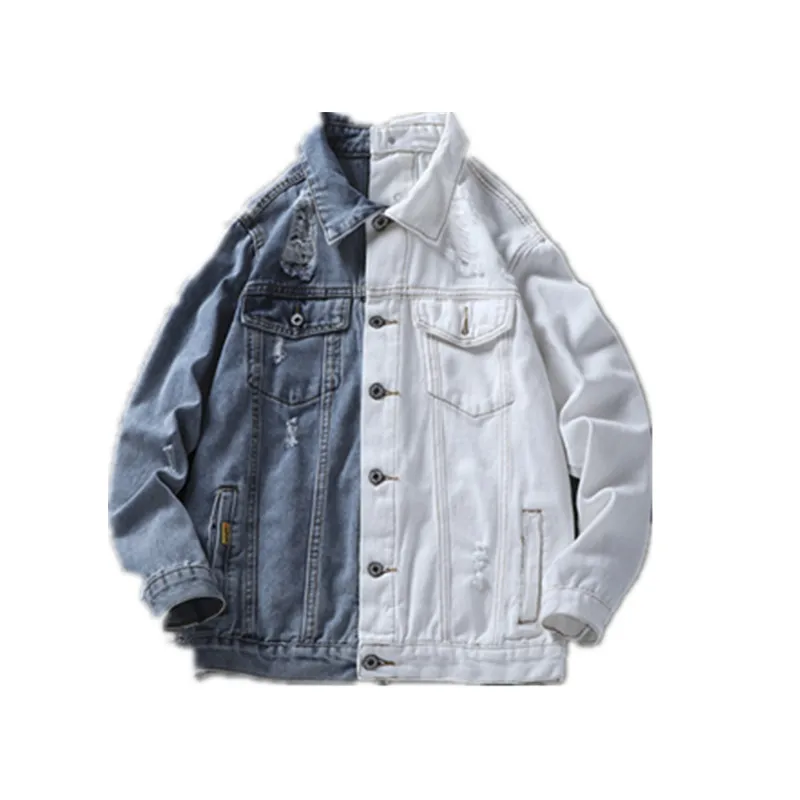 Мужская джинсовая куртка в стиле хип хоп черная и белая Свободная бомбер