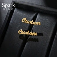 spark trendy custom frosted name earrings stainless steel personalized letter stud earrings for women girls jewelry gift brincos