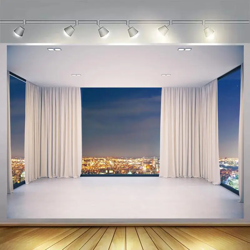 

Фон для фотосъемки с изображением белого кирпичного пола, ночного города, зданий, портретов, видео, прямой трансляции, Постер для фотосъемки