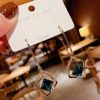 korean fashionable temperament hollow out geometric blue crystal earring new fashionable personality exaggerated earrings female