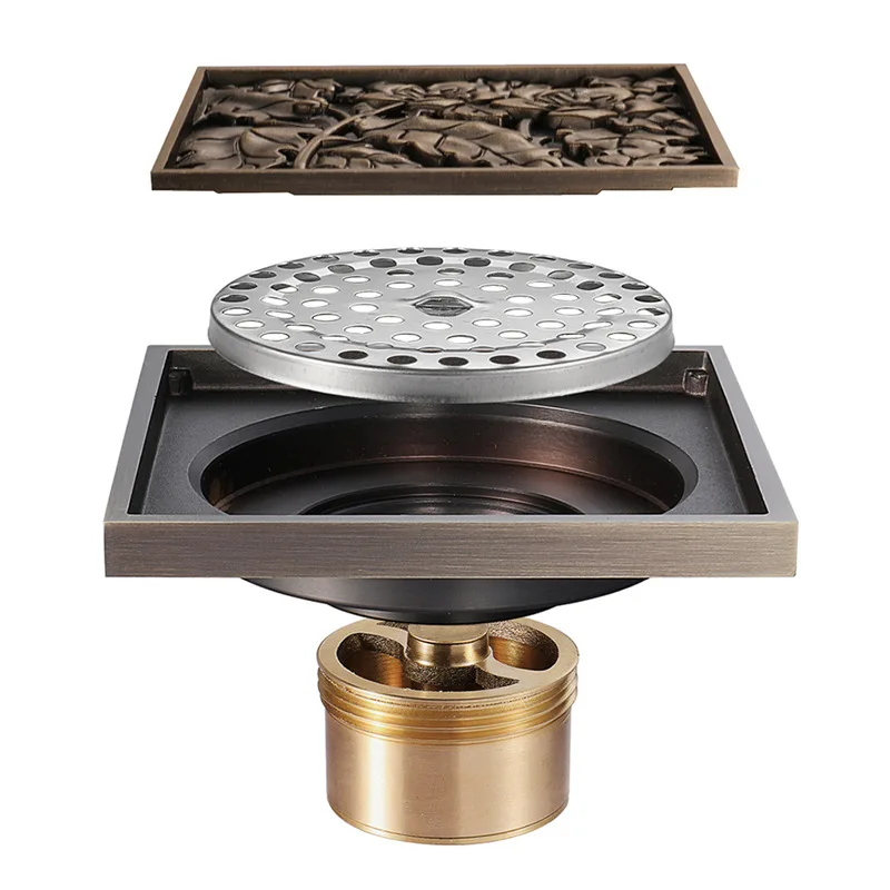 Дренаж для слива пола 10*10 см дренаж ванной и душа античный латунный Слив