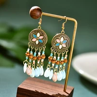 bohemian multilayer crystal beads tassel drop earrings for women vintage ethnic colorful small fresh long earrings femme jewelry