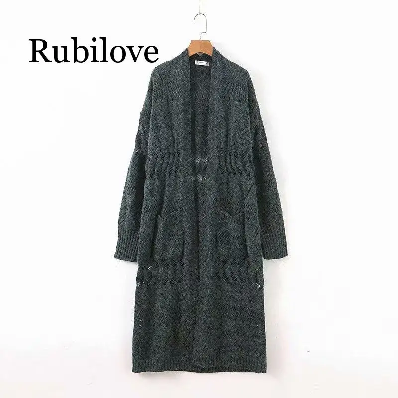 

Rubilove 2019 Autumn Winter Women Long Knitted Cardigan Casual Outwear Overcoat Sweater Cardigan Jumper Pull Femme