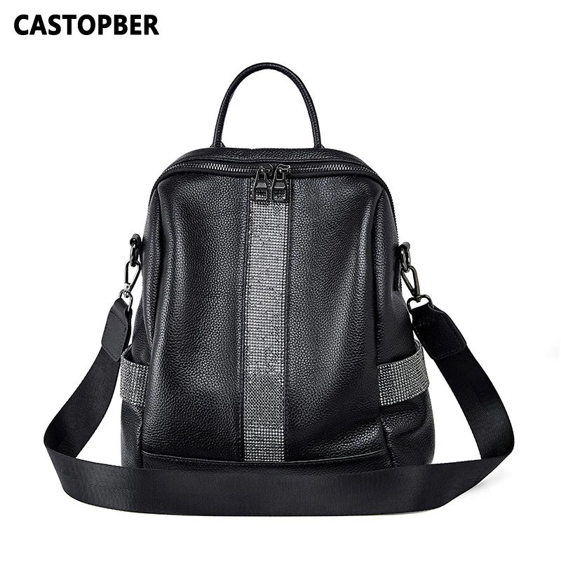 Women'S Fashion Backpacks With One Shoulder Strap Cow Genuine Leather For Travel Ladies Casual Bags Large Capacity Top Handle