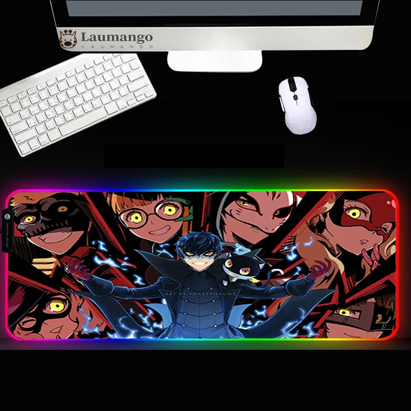 

Persona 5 Mouse pad RGB Anime Desk Keyboard mat Led glow Mat kawaii gaming accessories tapis de souris xxl mousepad gamer