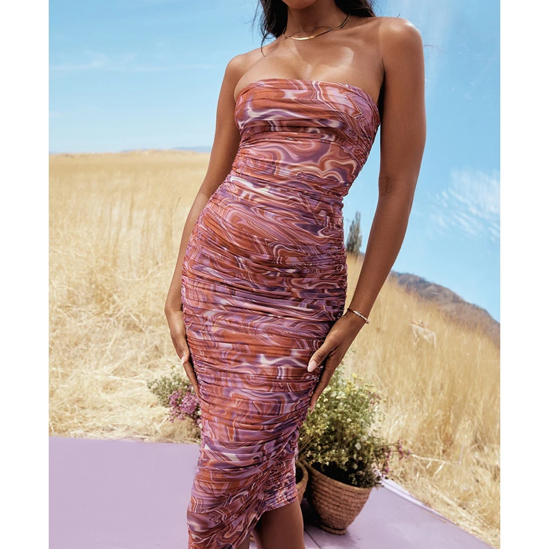 

Women Swimwear Cover Ups Swimsuit Dress Bikini Cover-Ups Summer Print Mid Length Polyester Sierra Surfer Beach Wear For Bathing