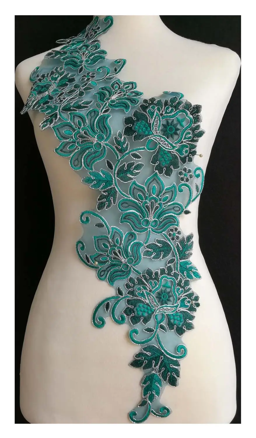136A Teal BlueSilver 1 шт. x 13 видов цветов(фиолетовый/розовый/красный/черный темно-бордовый/серебристый+) Цветочная вышивка кружевной аппликацией воротник танцевальный костюм свадебный Декор BNC136 - Цвет: 136A Teal BlueSilver