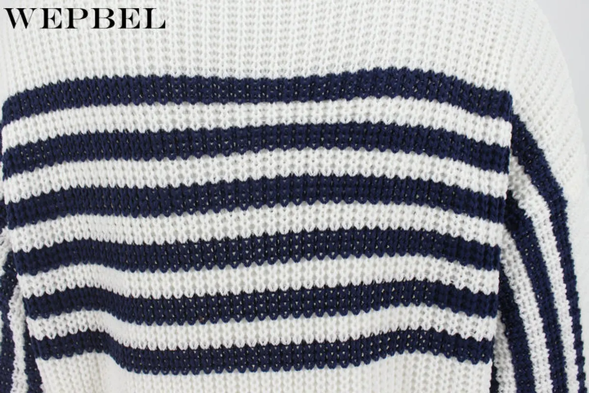 

WEPBEL Women's Fashion Casual Tops Pullover Jumper Loose Sweater Knitwear Long Sleeve Striped Autumn and Winter Knitted Sweaters