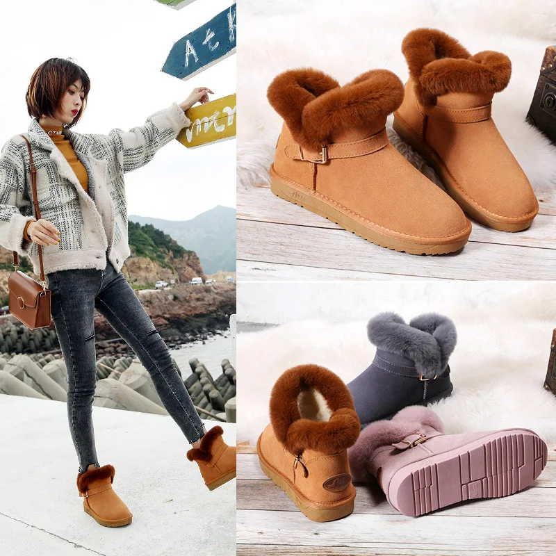 Кожа Зимние ботинки с кроличьим мехом Для женщин кисточками короткие женские на