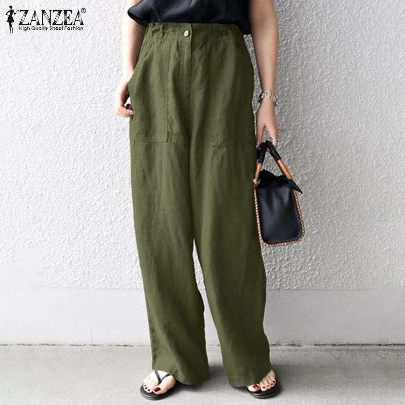 

Autumn Women's Wide Leg Pants Side Zipper Elastic waist Solid Pantalon 2022 ZANZEA Bohemian Fashion Casual Elegant Holiday Pant