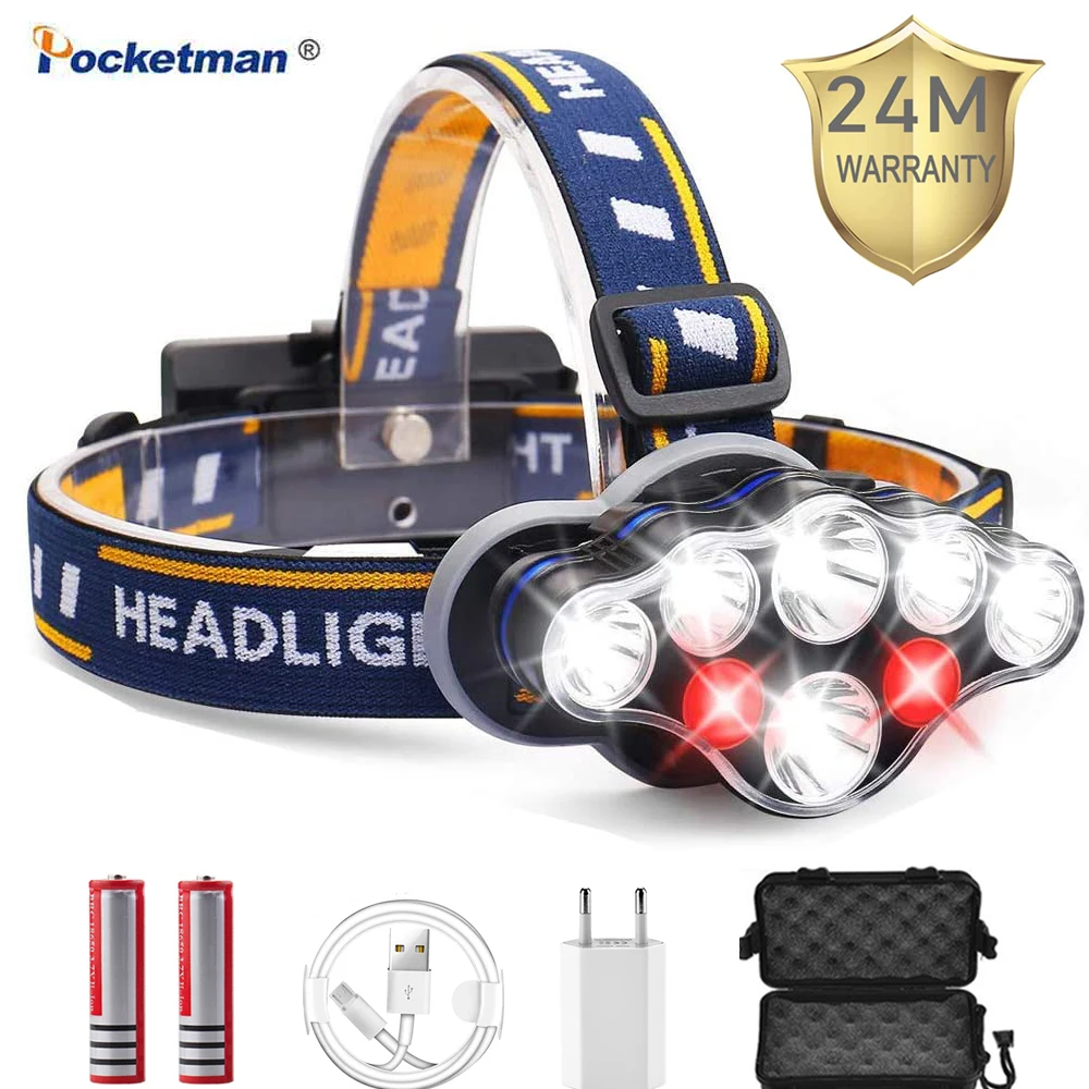 

Самая мощная фара светильник USB Перезаряжаемый налобный фонарь 8 светодиодных налобных фонарей s водонепроницаемый налобный фонарь для кем...