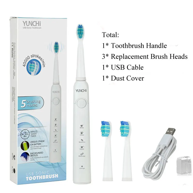 

USB Rechargeable Electric Toothbrush Sonic Low Noise Gum Care Teeth Whitening Electric Teeth Brush Fully Waterproof 2 Mins Timer