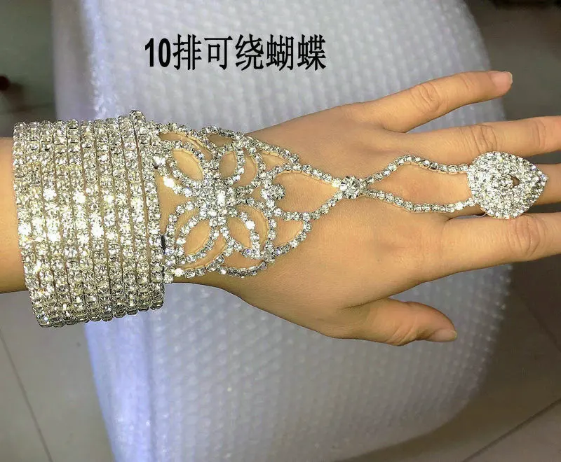 Silver Ювелирные изделия для костюма, золотые, серебряные стразы, тянущийся браслет, вечерние, для невесты, нарукавник, много стилей - Окраска металла: Silver