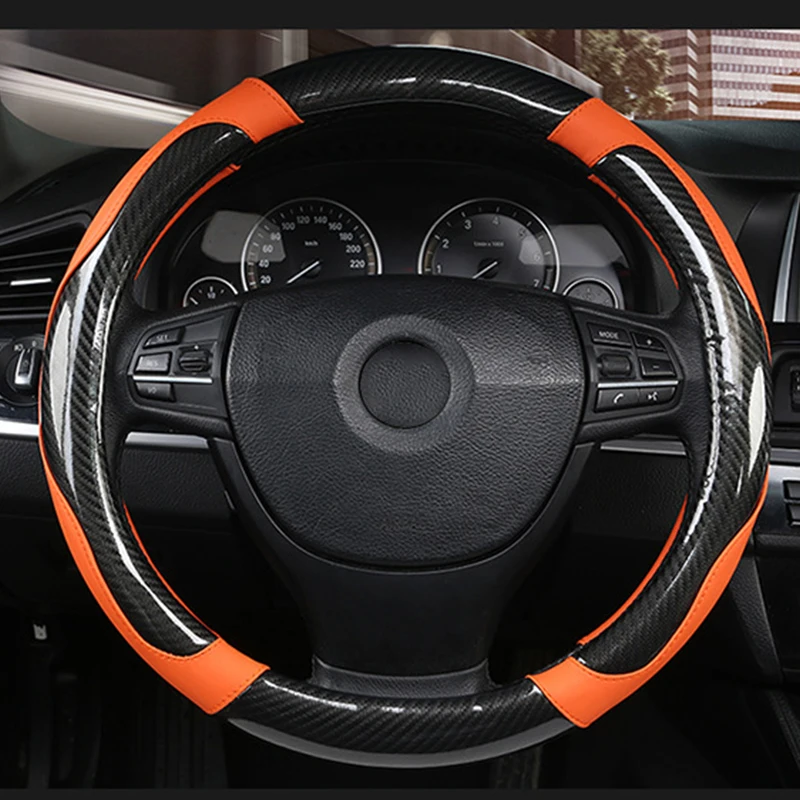 

Car Steering Wheel Covers Shell Skidproof Korean Version Of Color Leather Carbon Fiber Auto Steering Wheel Protector