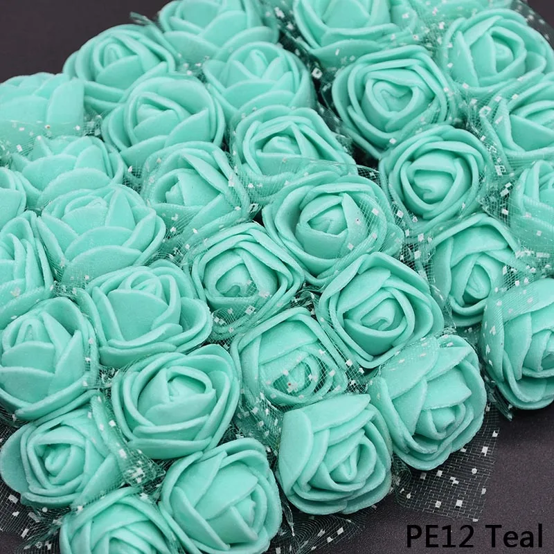 72/144 шт, 2 см, мини, PE, розовая голова, искусственные шелковые цветы, Свадебный букет невесты, Dec, сделай сам, подарок на день рождения, венок, пена, искусственный цветок из пряжи - Цвет: PE14