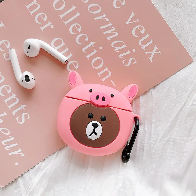 Pink bear 3D милый мультфильм беспроводной Bluetooth наушники чехол для Apple Air Pods противоударный силиконовый чехол для Air pods 1/2 сумка для наушников Capa - Цвет: Pink bear