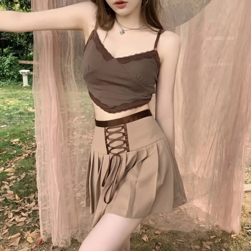 

2 Piece Set Women Sexy Tank Tops And Dress Set Off-shoulder Blouse Summer Sexy Outfits Korean Style Clothes Cute Girl Suit