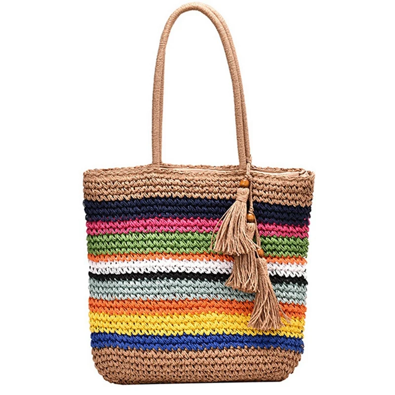 

2 Pcs Bag: 1 Pcs 3D Cartoon Dinosaur Mini Backpack & 1 Pcs Rainbow Beach Shoulder Bag Woven Handbag