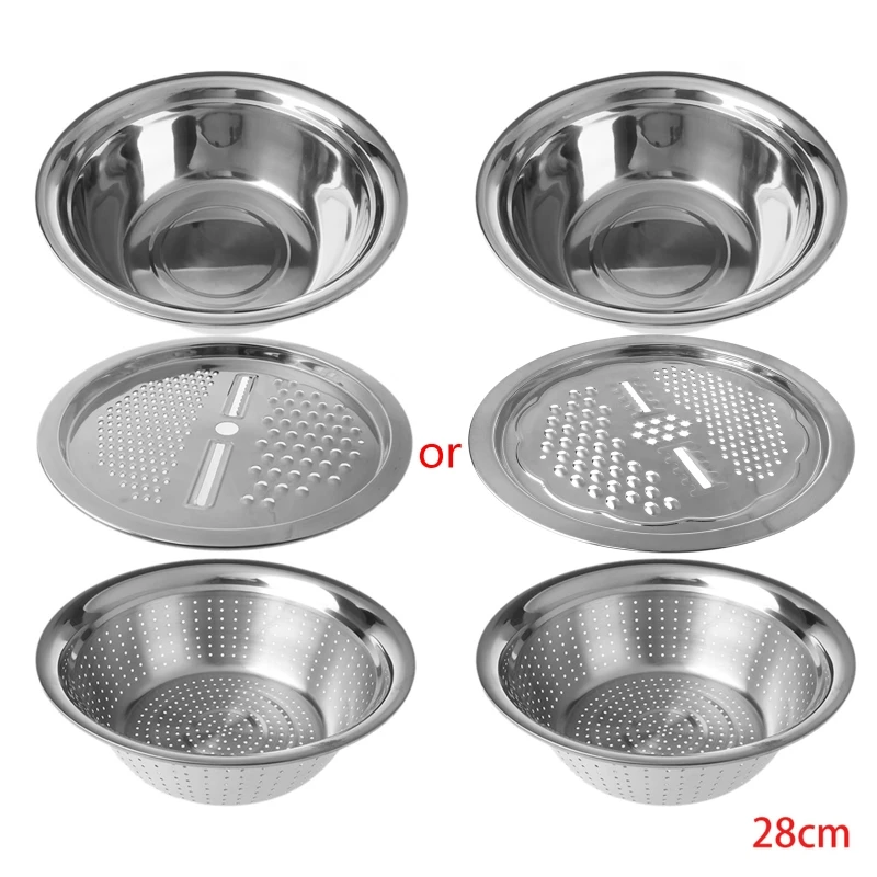 

3Pcs/Set Home Kitchen Portable Multifunctional Stainless Steel Basin with Filter/Grater/Bowl Drain Basin Shaving Basin