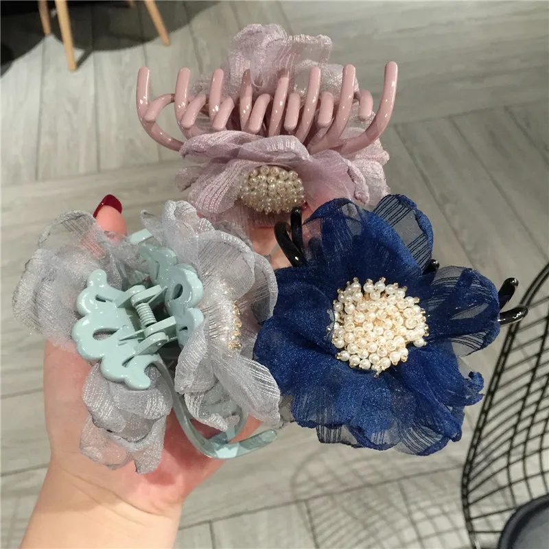 Модная одежда для девочек С декором в виде цветка жемчуг зажим волос заколка со