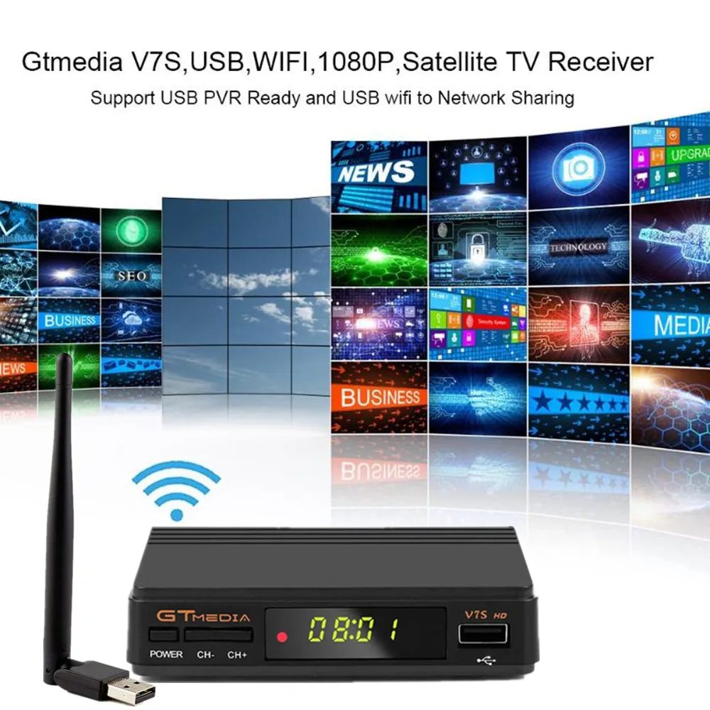 Горячая DVB-S2 Freesat V7 hd с USB Wi-Fi FTA ТВ приемник gtmedia v7s питание от freesat поддержка free Europe
