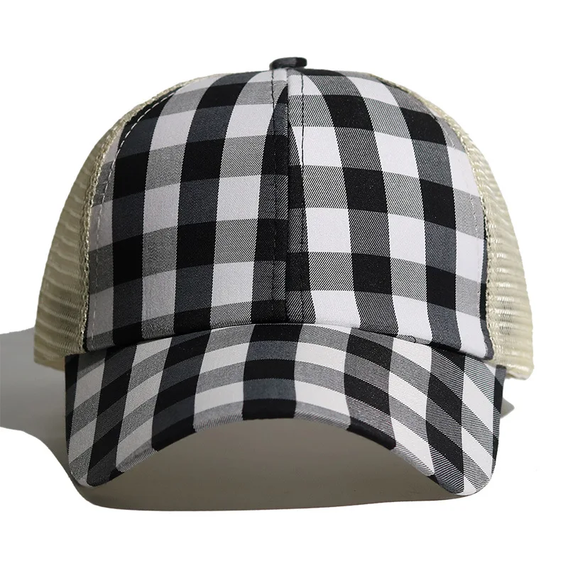 

2020 women's horsetail baseball cap lattice splicing cap truck driver cap leisure summer button hat mother cap