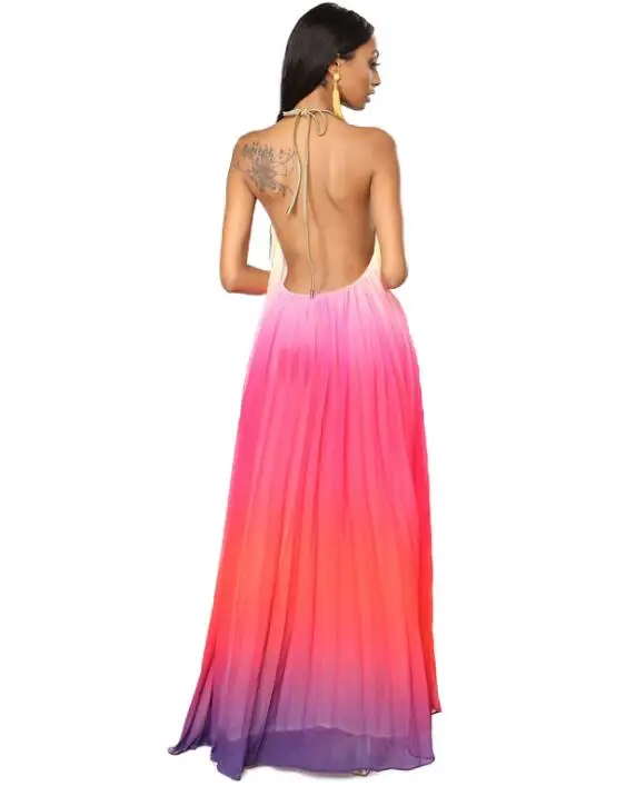 

Large Size Gradient Vestidos Party Dresses Sundress Women Boho Summer Casual Chiffon Evening Party Beach Long Maxi Dress