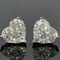 2019 new heart silver cute stud earrings with big bling zircon stone for women fashion jewelry korean earrings