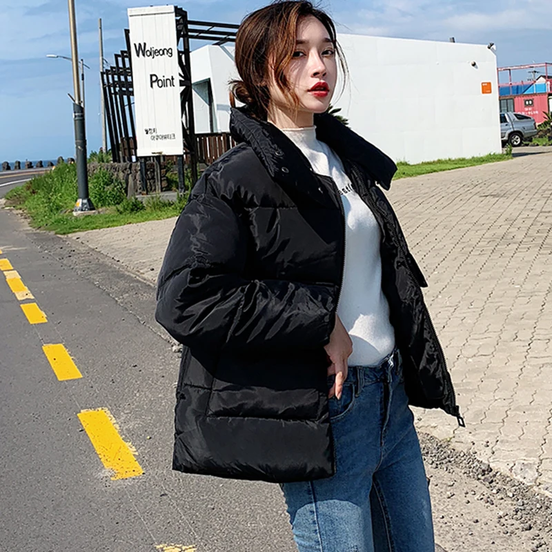 

2019 New Women student Stand Collar Thick Warm Coat Winter Jackets Short Bread Parka Down Cotton Jacket Female cc1188