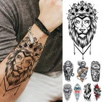 waterproof temporary tattoo sticker lion crown tiger dragon tattoos king wolf skull body art arm fake sleeve tatoo women men