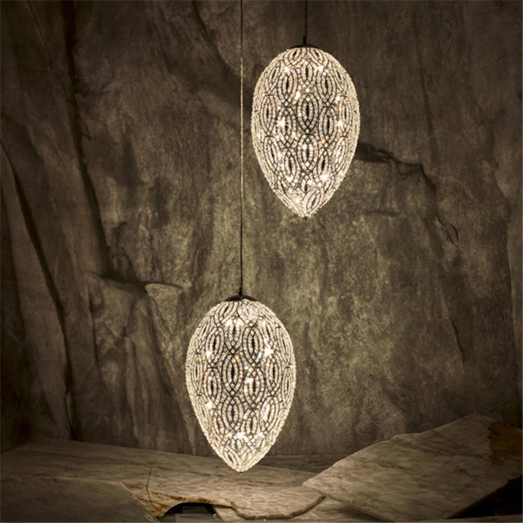 Modern Design Family Life Interior Lighting Fixture Crystal Beads Mounted Egg Shape Pendant Lamp Silver Frame For Tearoom | Лампы и