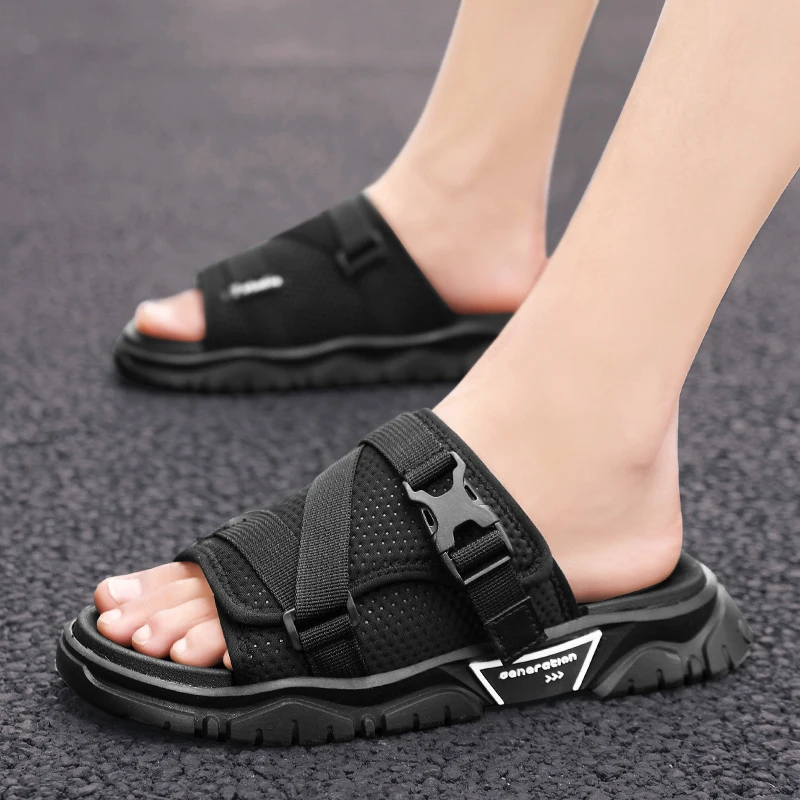 Мужские и женские пляжные шлепанцы Простые сандалии с принтом Нескользящие