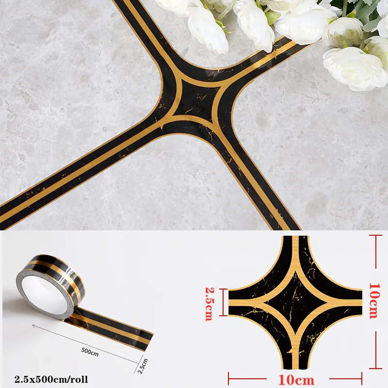 Самоклеящаяся виниловая лента наклейки для напольной плитки 5 м золотая