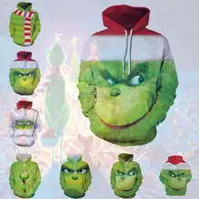 Аниме толстовки Толстовка фильм Grinch Хэллоуин Рождество косплей костюм для мужчин женщин с капюшоном Топ Новинка