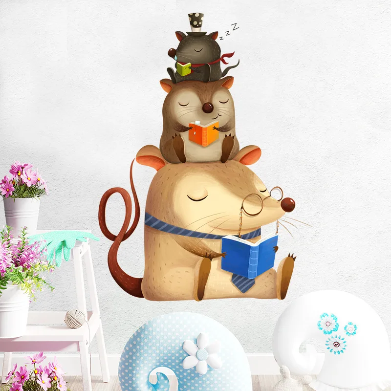 

The Reading Mouse Wall Stickers for Bedroom Kids room Nursery Living room Eco-Friendly Removable Vinyl Wall Decals