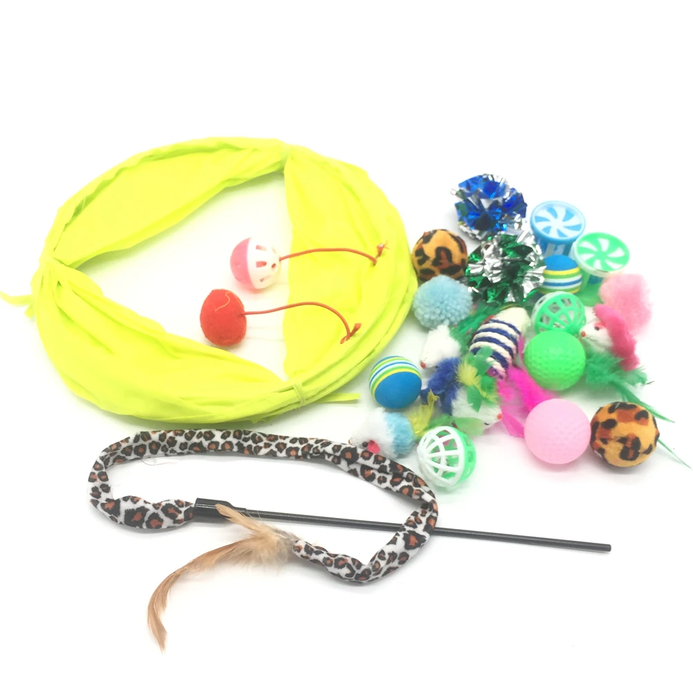 

21Pcs/Set Pet Kit Collapsible Tunnel Cat toy Fun Channel Feather Balls Mice Shape Pet Kitten Dog Cat Interactive Play Supplies
