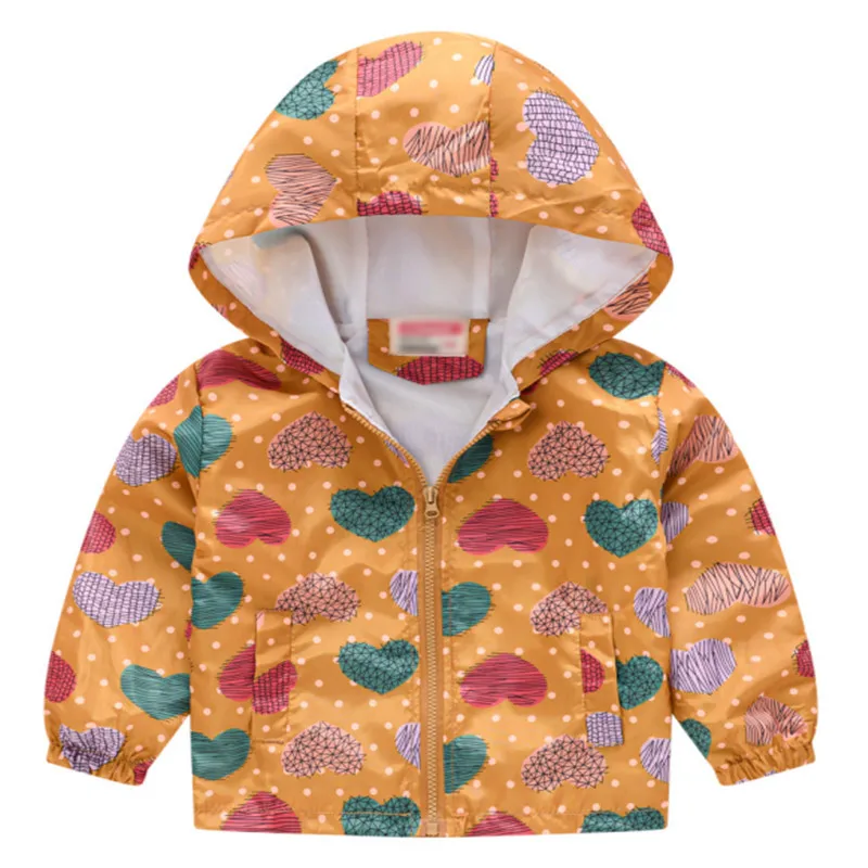 

2-12T Colorful baby Girl Clothes Jacket Long Sleeve Hooded Zipper Collar Printed Coat Autumn Spring Children's Clothing Outfit