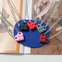 2pcsset heart shaped building blocks necklaces creative simple lovers best friends pendant necklace toy bricks jewelry for girl
