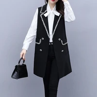 women solid color sleeveless jacket coat female long vest blazer formal work ladies office vintage slim suit waistcoat q181