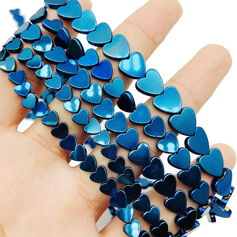 

RBFHYER Hematite Natural Stone Blue Peach heart 6/8/10mm Charm Loose Beads For Trendy Jewelry Bracelets Making DIY Accessories