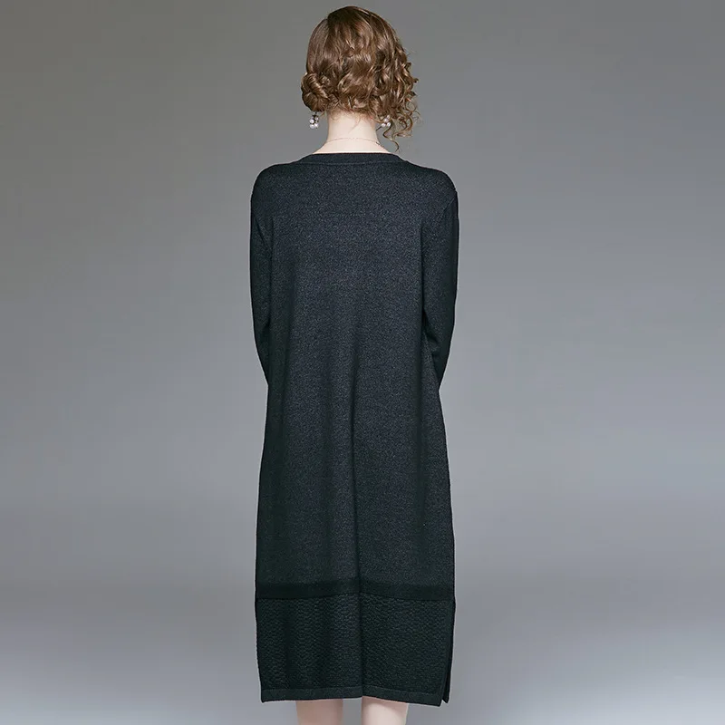 VERDEJULIAY Runway Women Knitted Dress Luxury Autumn Winter High Quality Full Sleeve Sequined Loose Long Dress Vestidos