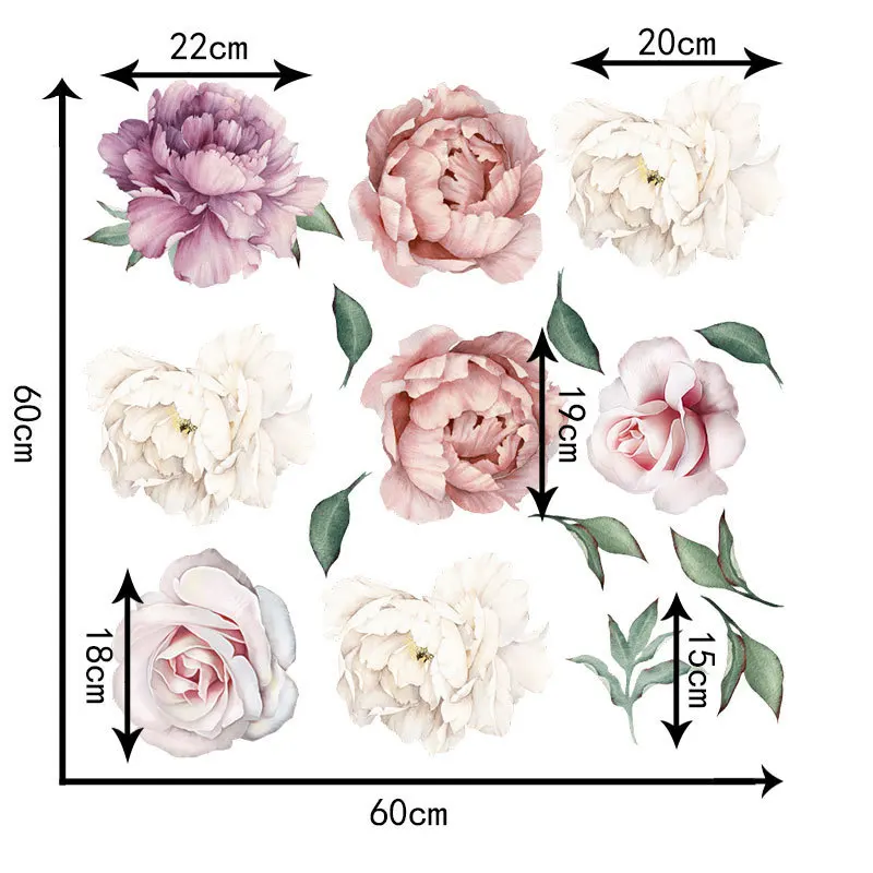 

Beautiful Self Sticking Peony flower Stickers PVC TV Background Muursticker Home Decor Living Room Wall Decal 3D Sticker Mural