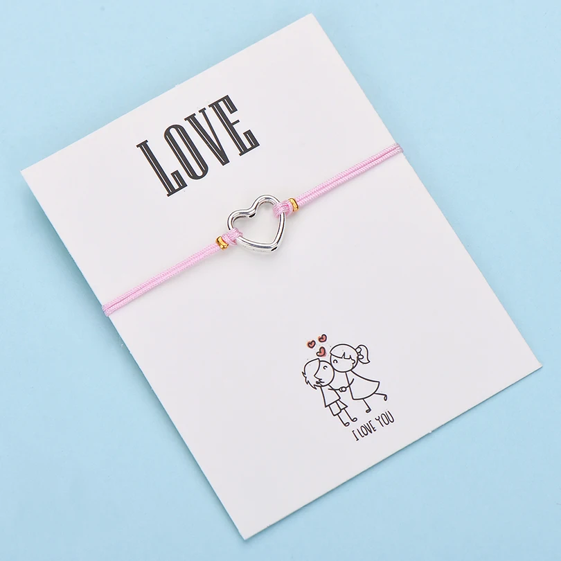 IYOE Wish Card браслеты с сердечком для любви подарок для пары полое сердце многоцветная веревка для женщин и мужчин браслет подарок на день рождения