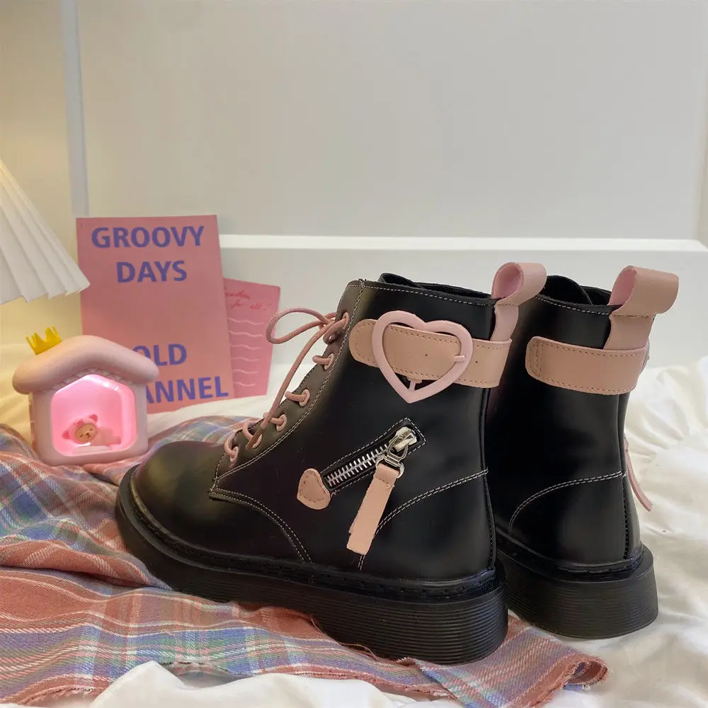 

2021 Chunky Platform Lace-up Boots Women Motorcycle Ankle Boots Female Punk Shoes Thick Sole Black Martens Boots Women's Shoes