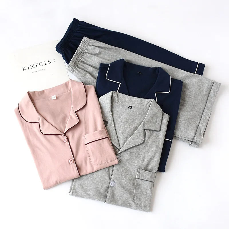 Summer 2023 new cotton couple pajamas suit female short-sleeved shorts men's pajamas thin home service suit  pyjamas women pink