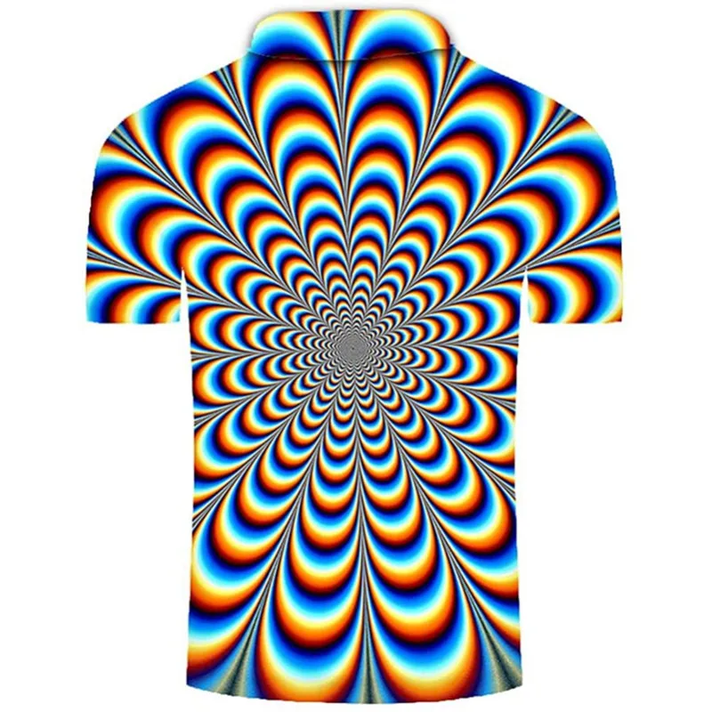 

Summer 2021 3D Printed Sleeve Polo Shirts Novelty Lapel For Men Optical Graphic Button T-Shirt Streetwear Casual Short Top