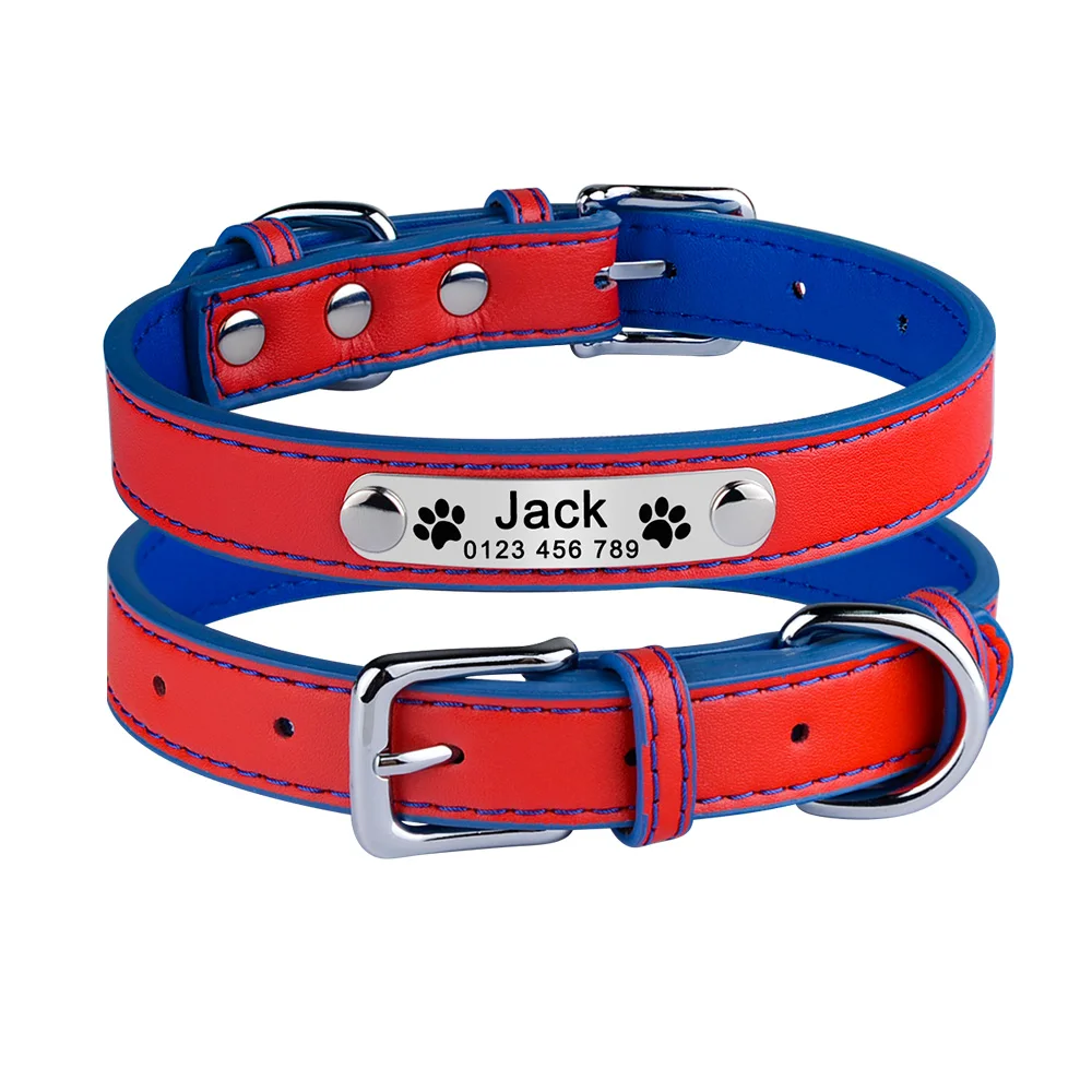 Ошейник для собак кожаный светоотражающий с гравировкой ID щенков крупных