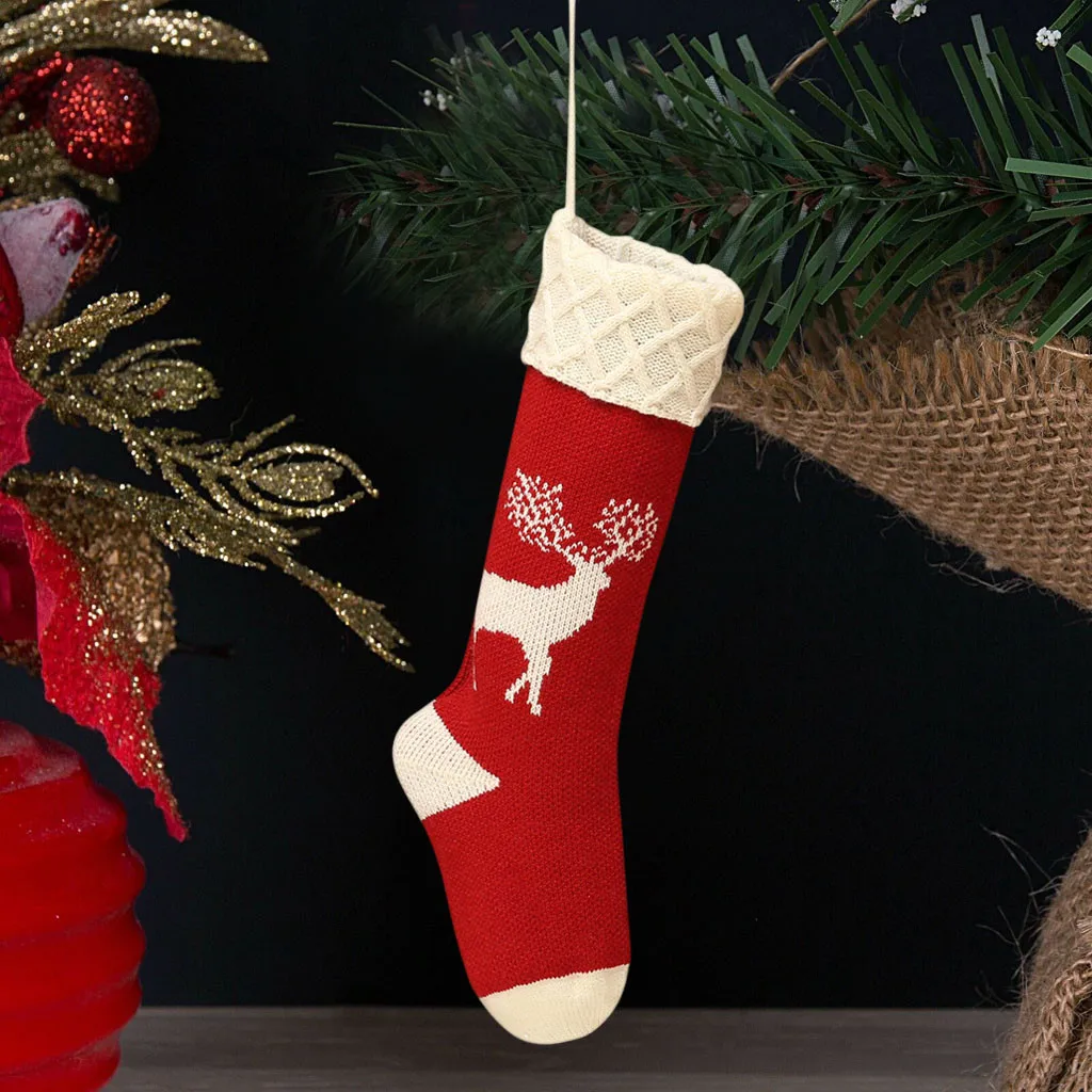 New Christmas Stockings Gift Bag Knitted Wool Socks Tree Ornaments Year Kids Xmas Candy Apple Large Bags | Дом и сад